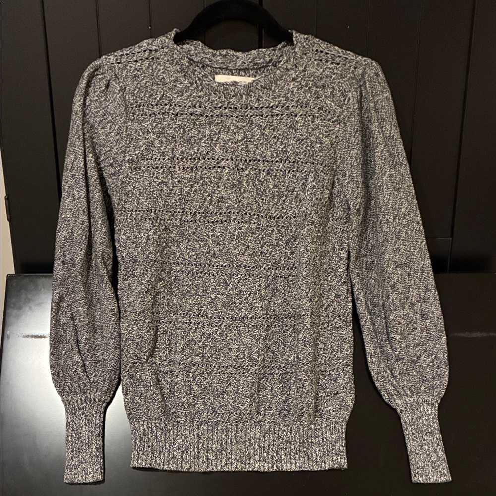 LOFT Gray and White Crew Neck Sweater